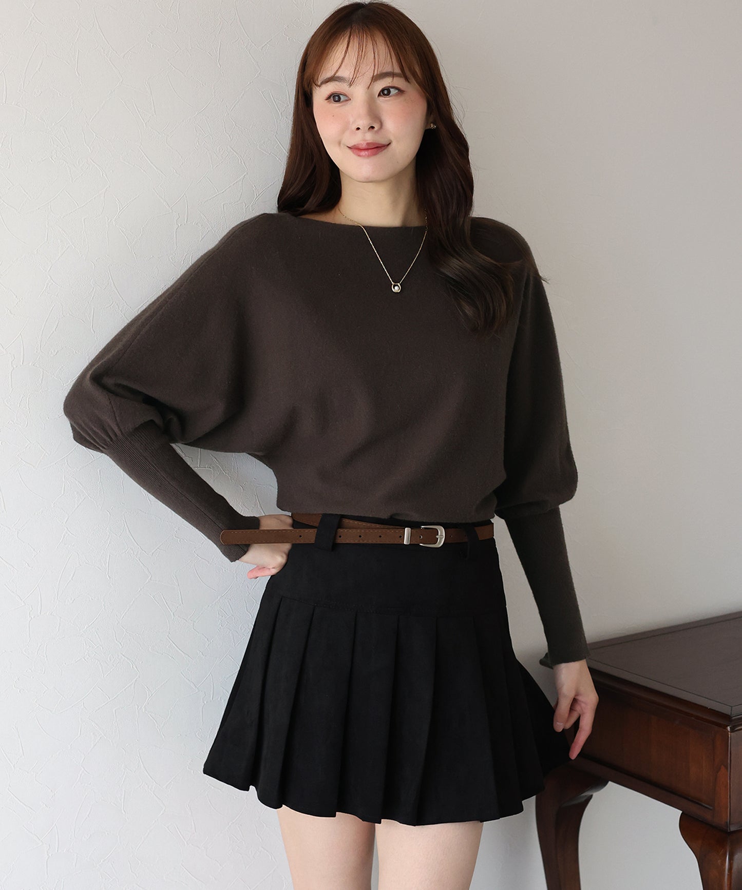 ウール混ボリュームスリーブドルマンニット