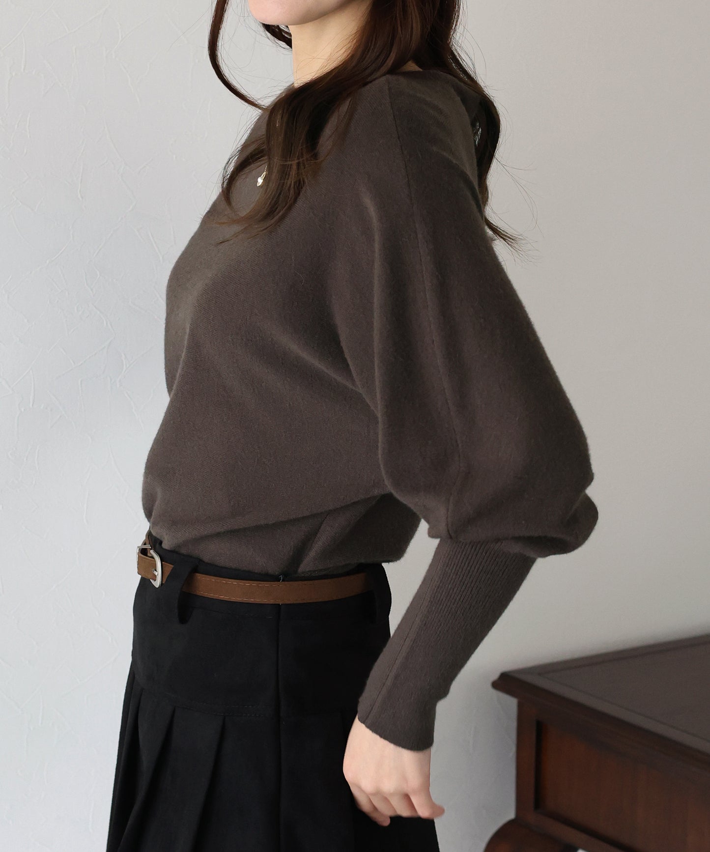 ウール混ボリュームスリーブドルマンニット