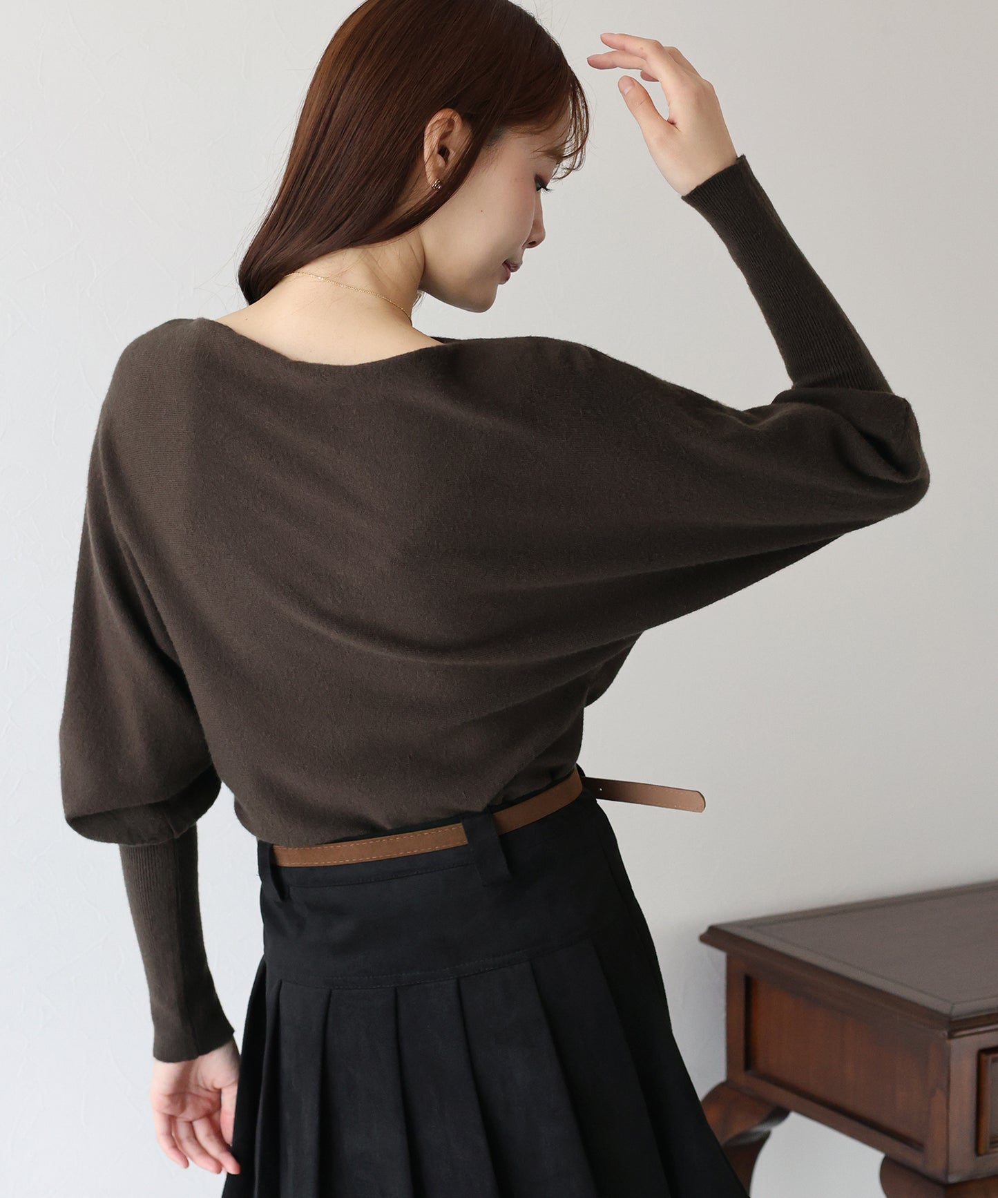 ウール混ボリュームスリーブドルマンニット