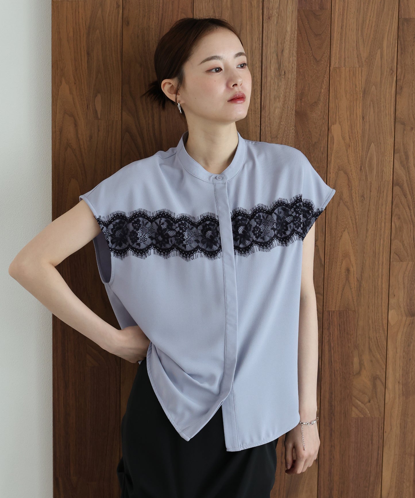 【早割5％OFF】レースドッキングフレンチスリーブブラウス【メール便】