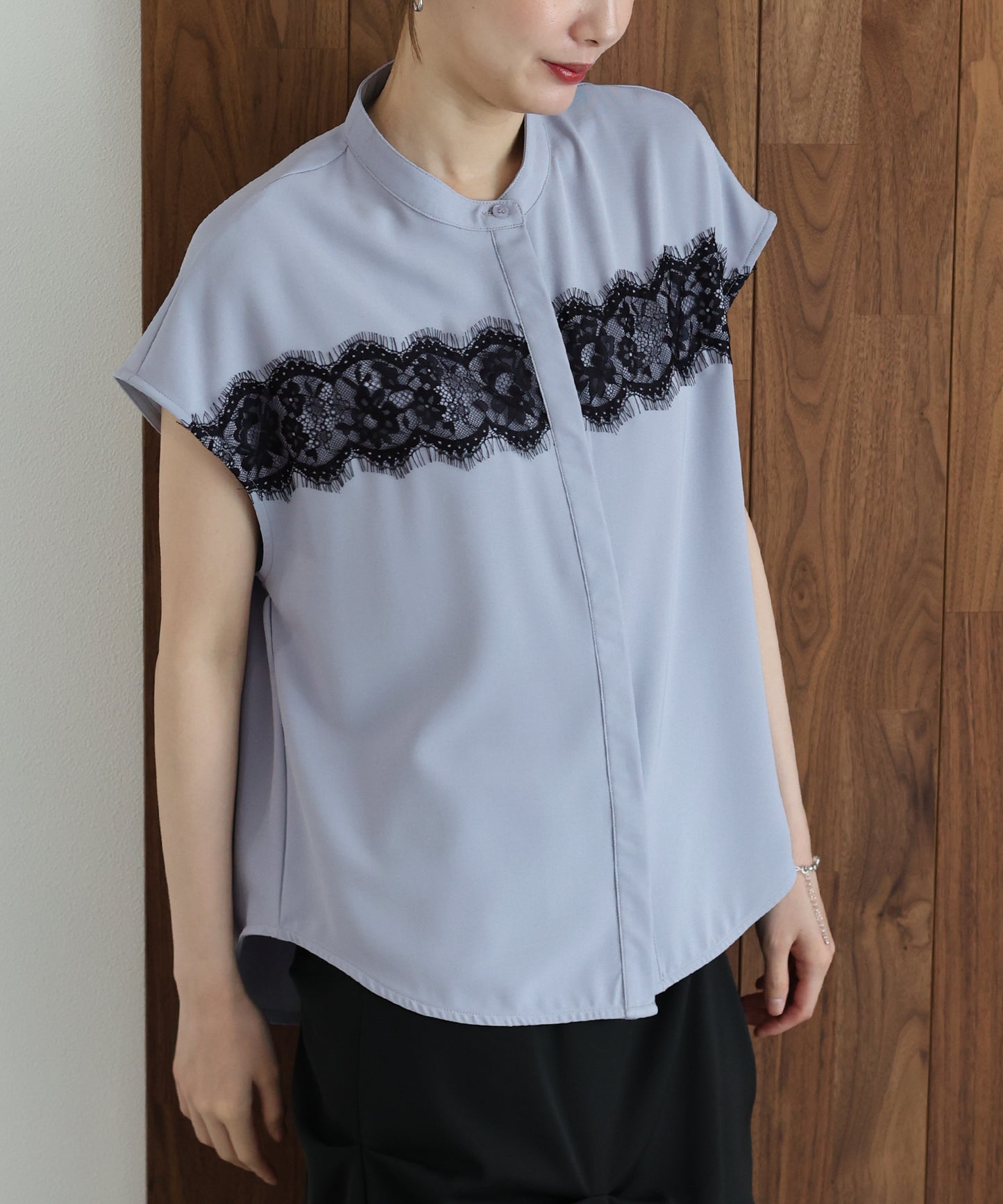 【早割5％OFF】レースドッキングフレンチスリーブブラウス【メール便】