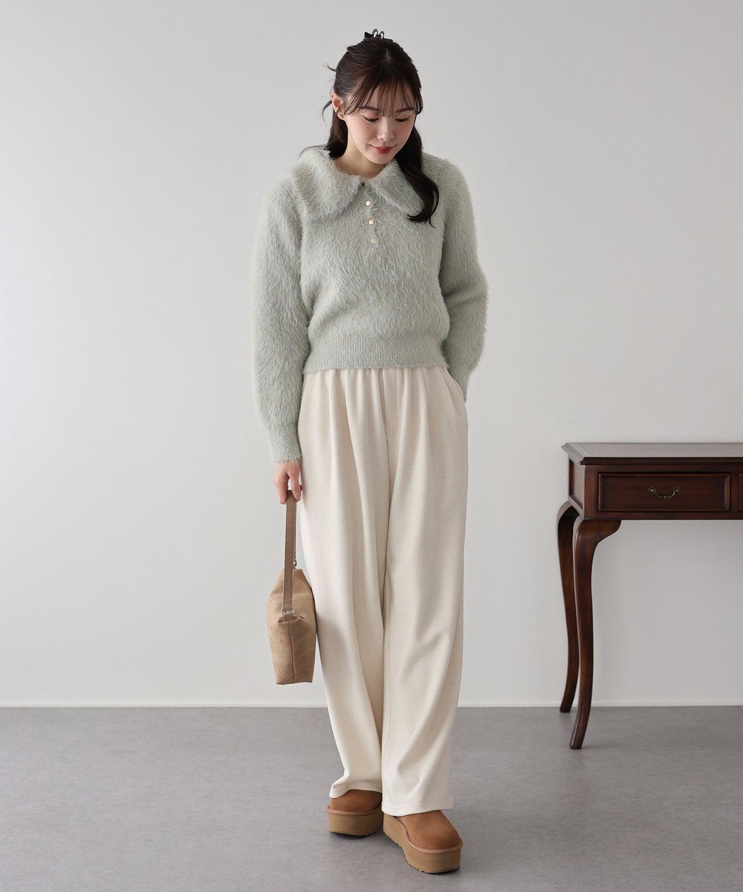 【早割5％OFF】シャギーポロ襟カーディガン