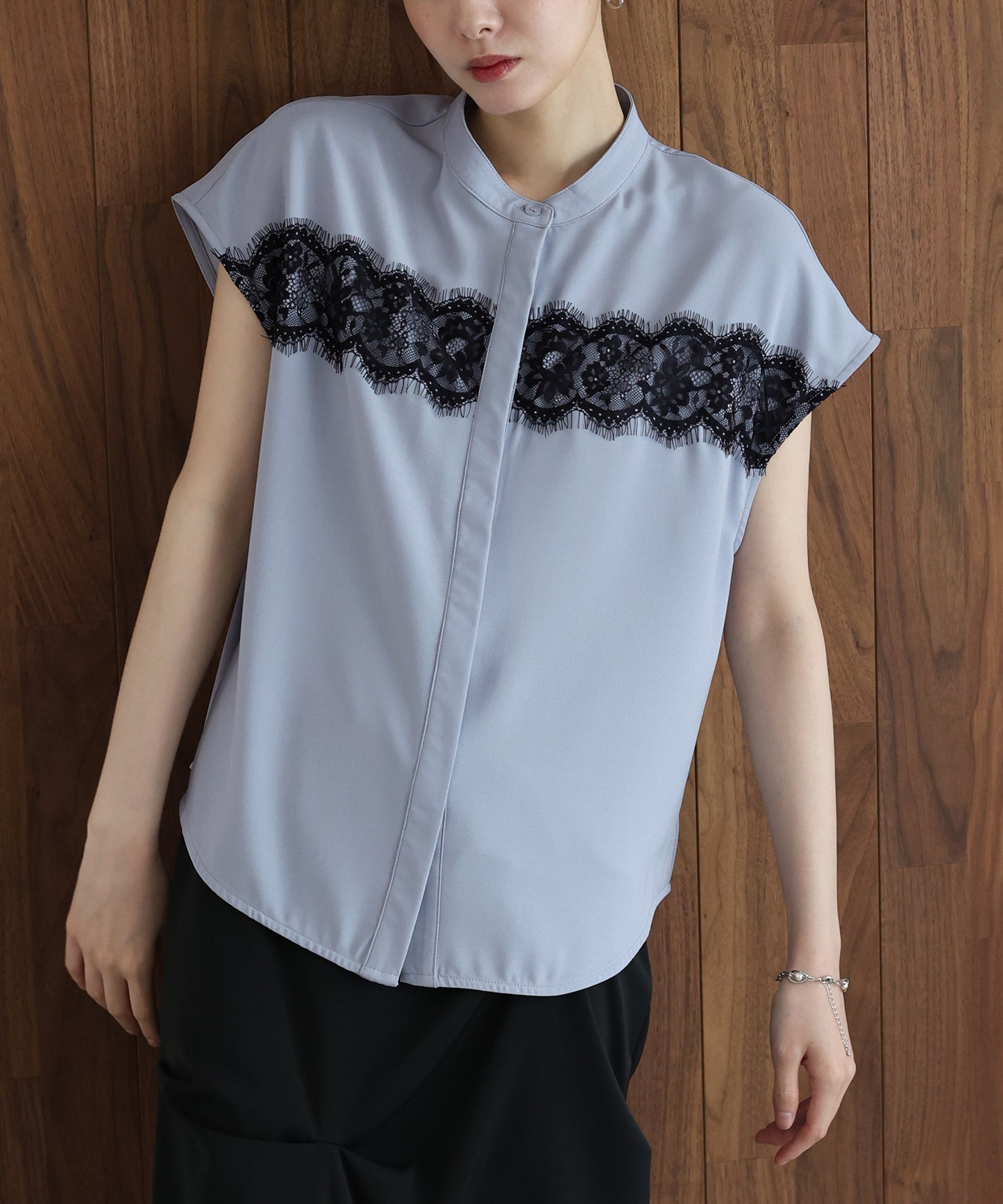 【早割5％OFF】レースドッキングフレンチスリーブブラウス【メール便】