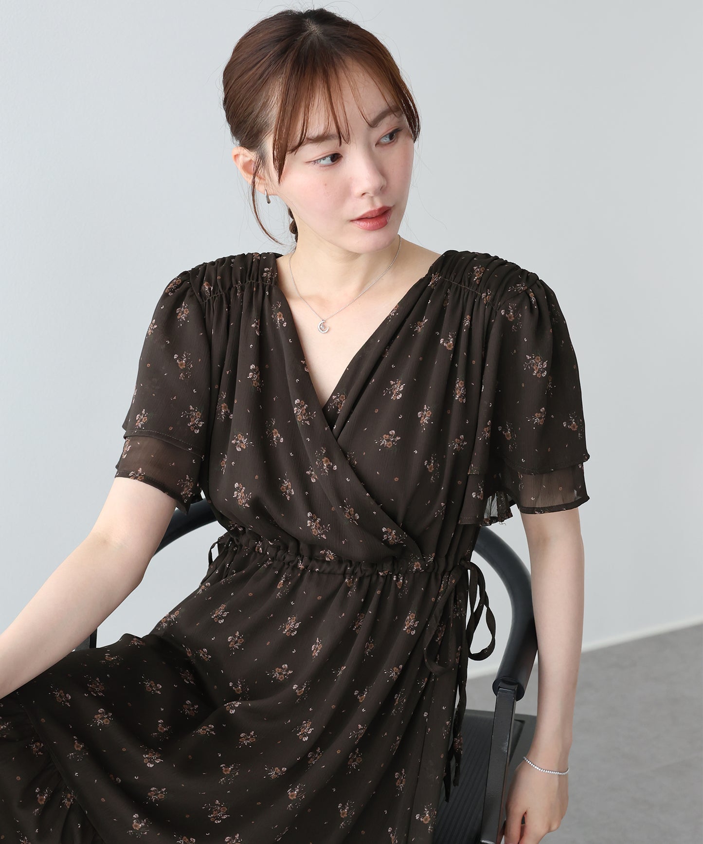 《選べる着丈》シフォンプリントカシュクールワンピース