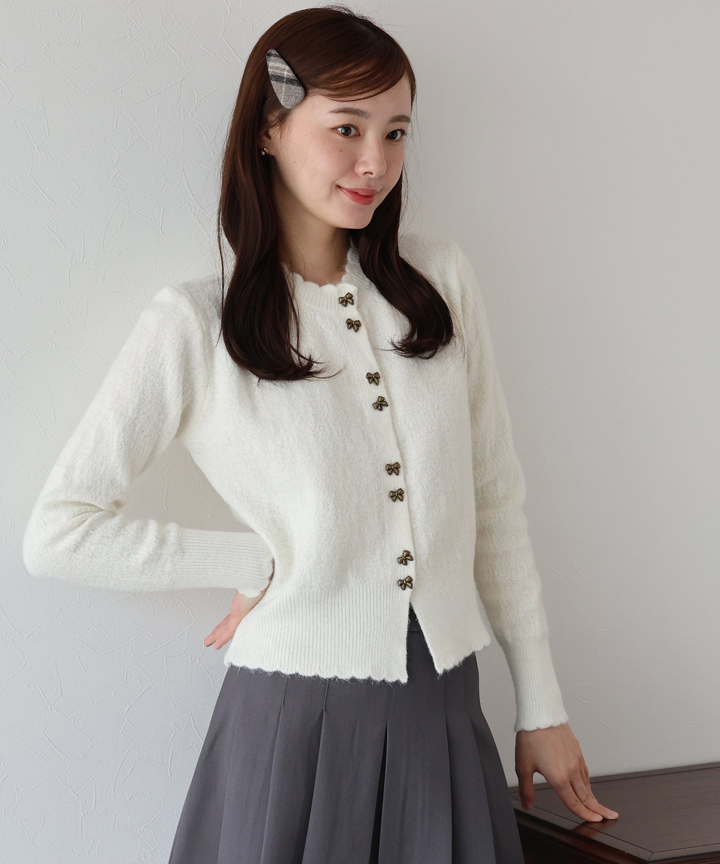 【早割5％OFF】リボン釦カーディガン
