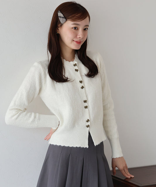 【早割5％OFF】リボン釦カーディガン