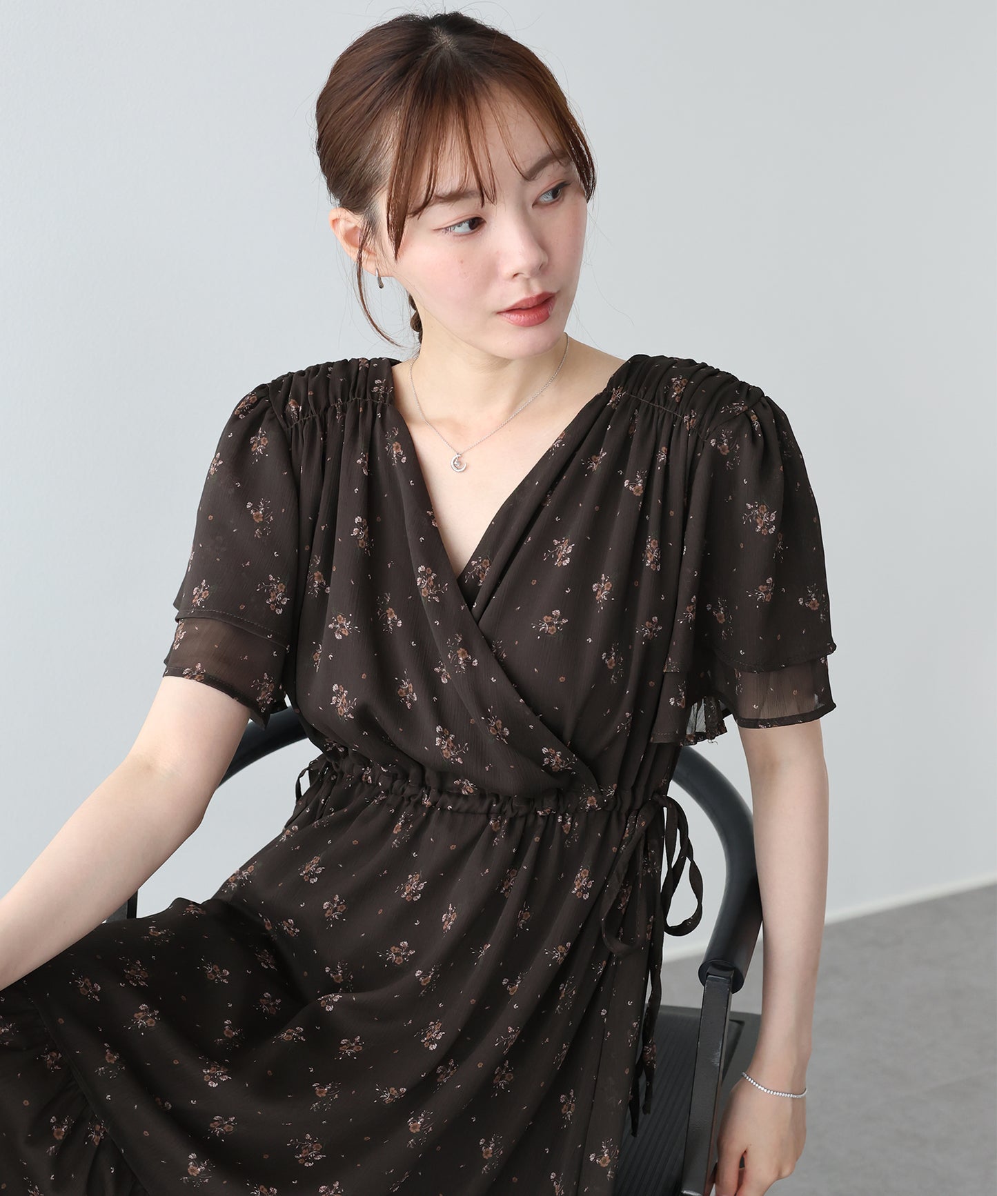 《選べる着丈》シフォンプリントカシュクールワンピース