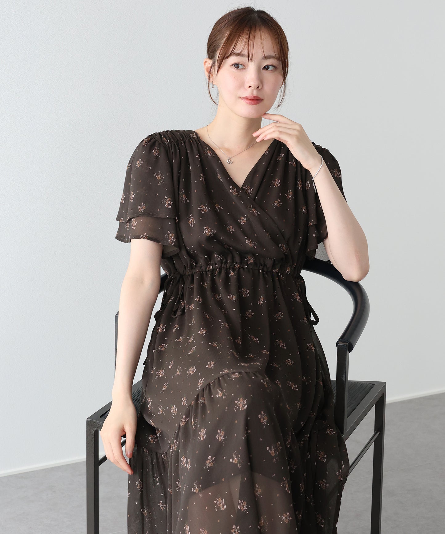 《選べる着丈》シフォンプリントカシュクールワンピース