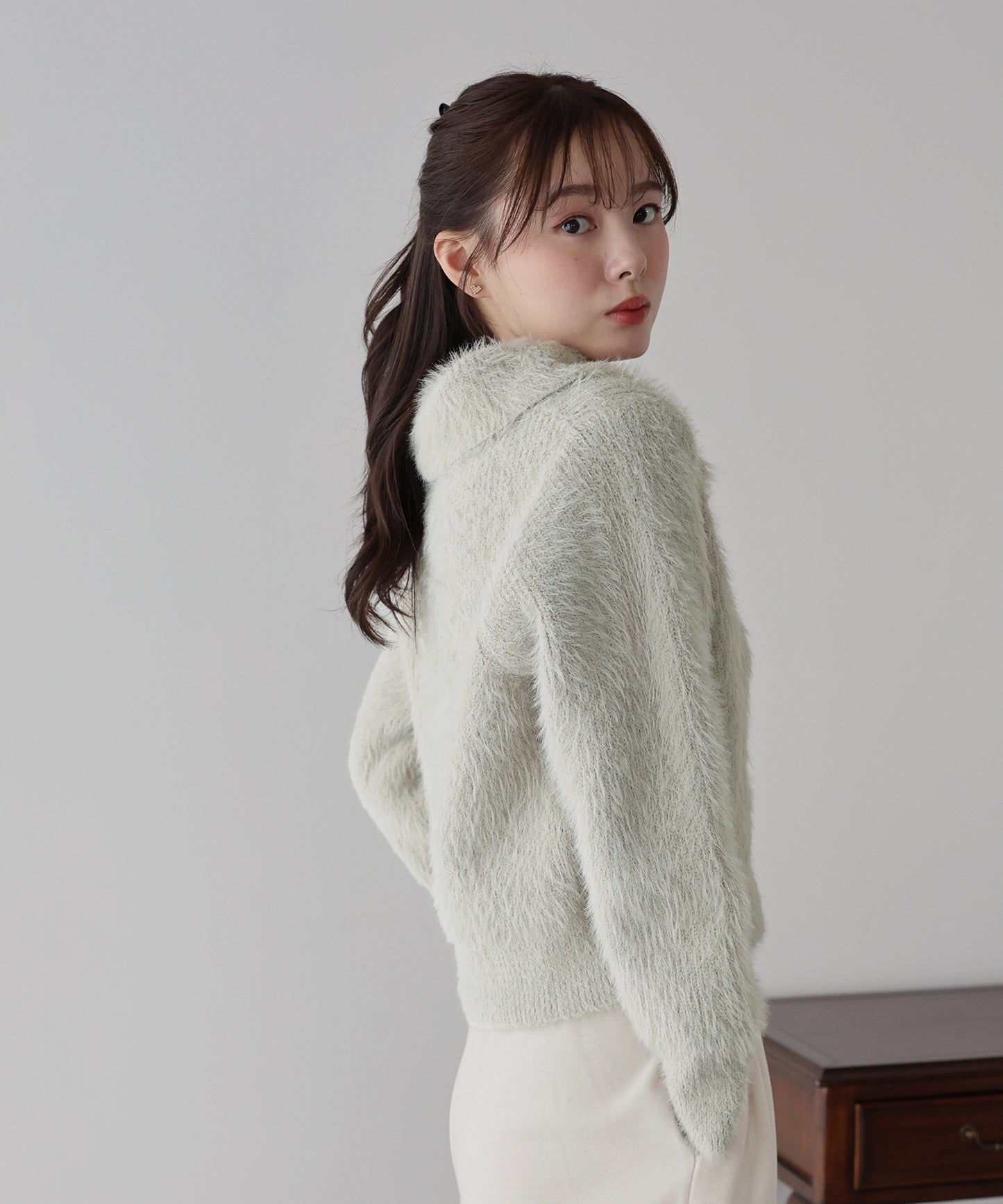 【早割5％OFF】シャギーポロ襟カーディガン