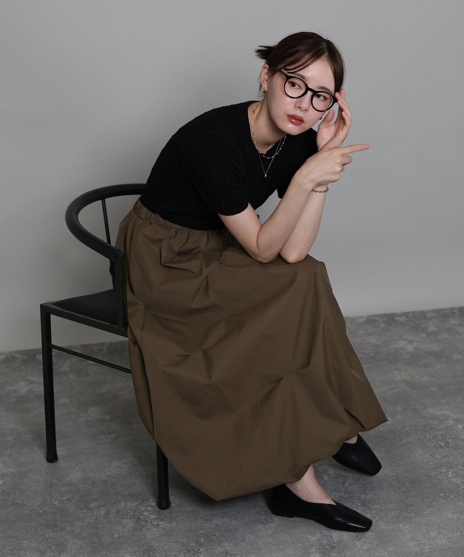 BLAMINK ブラミンク タック バルーン スカート ブラウン 10/3新作》ランダムタックバルーンスカート – QúON