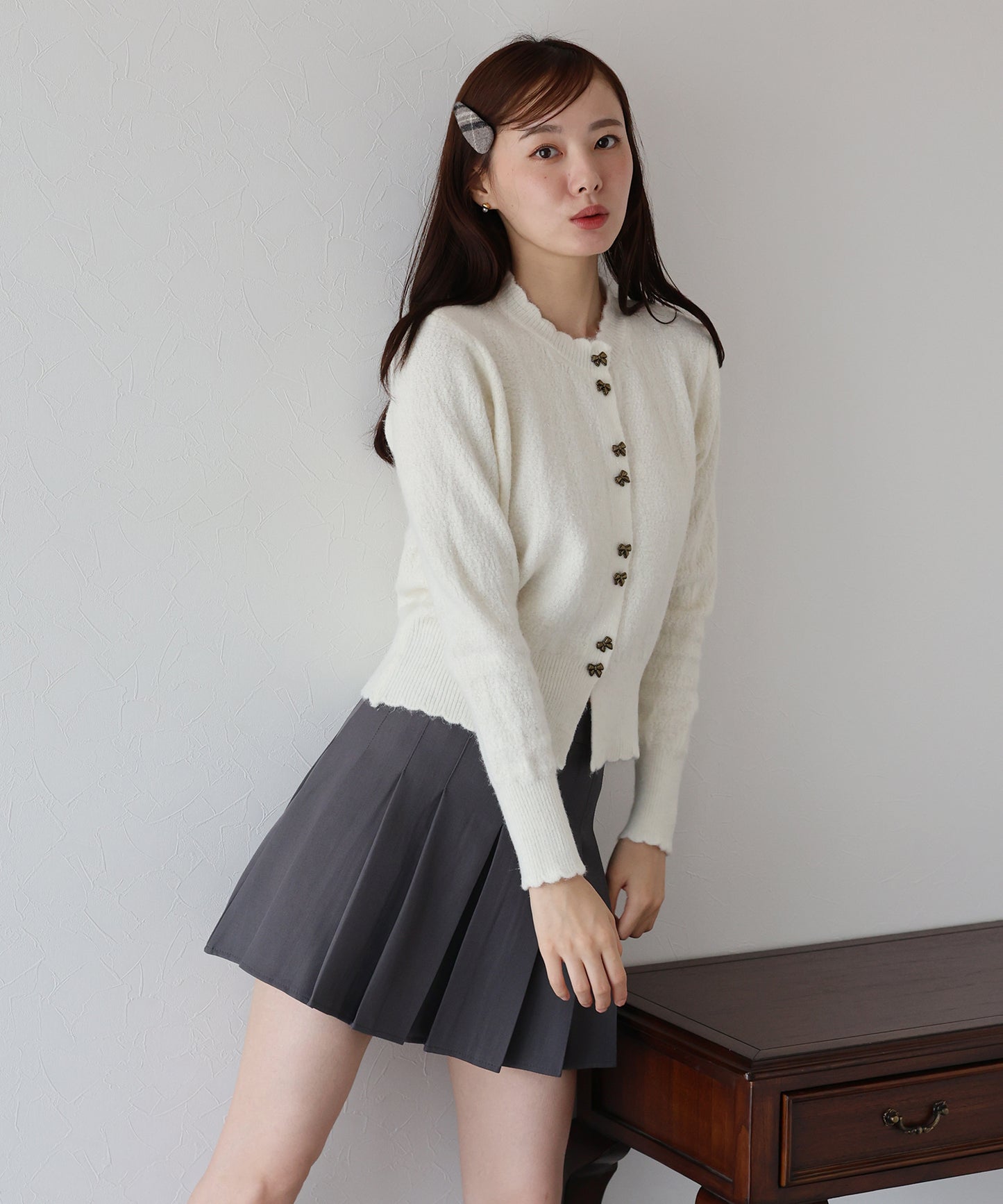 【早割5％OFF】リボン釦カーディガン