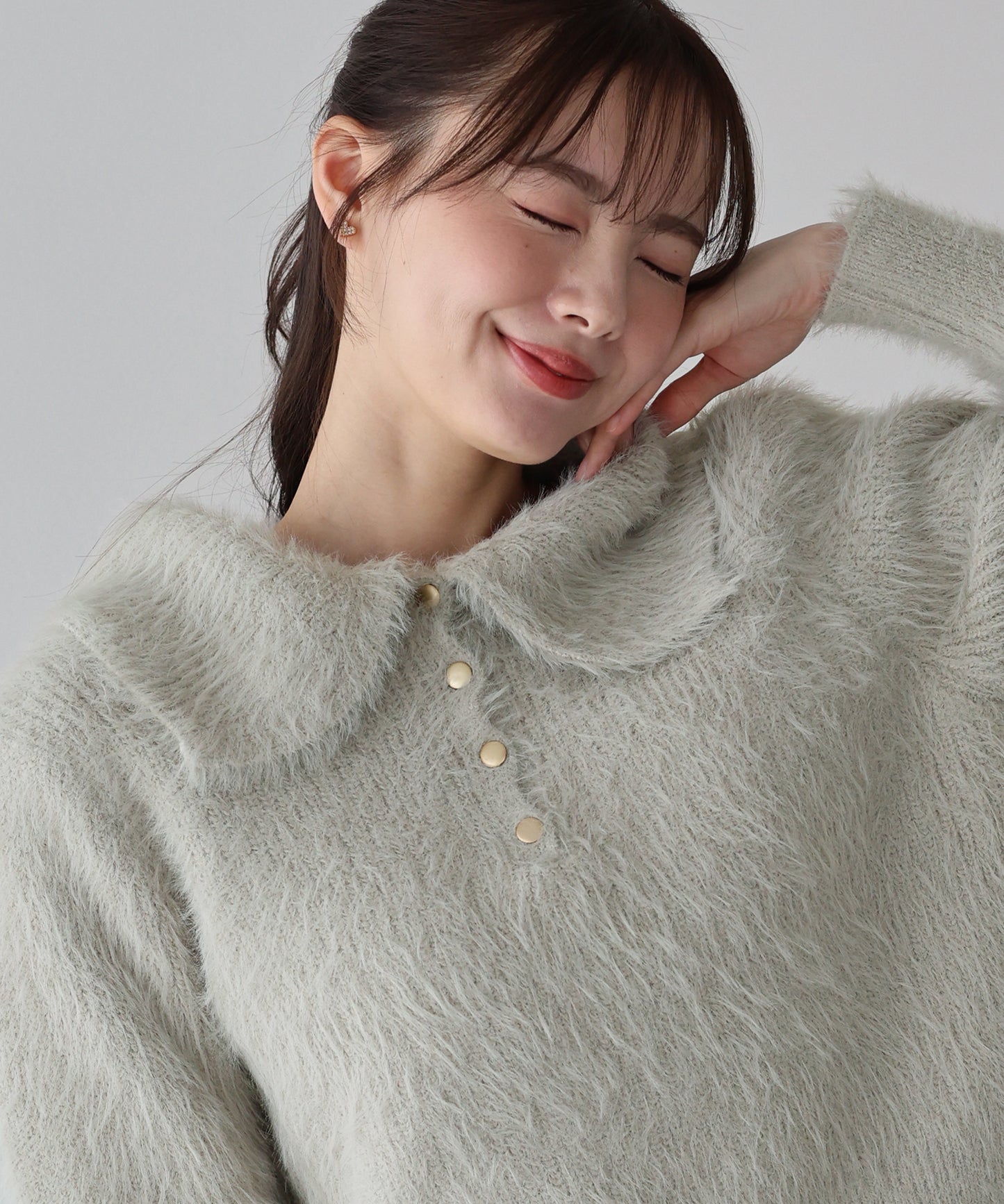 【早割5％OFF】シャギーポロ襟カーディガン