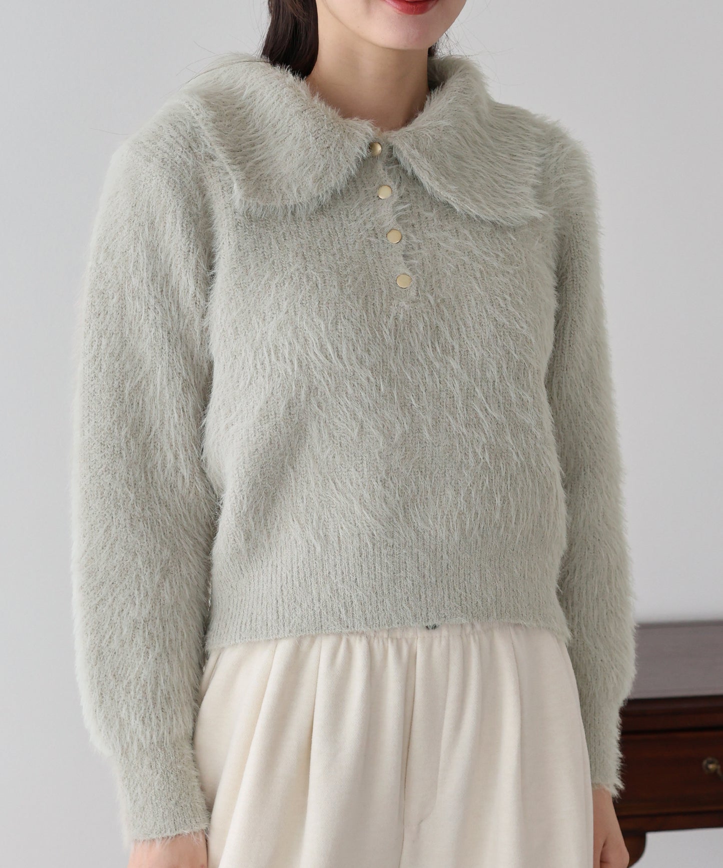 【早割5％OFF】シャギーポロ襟カーディガン