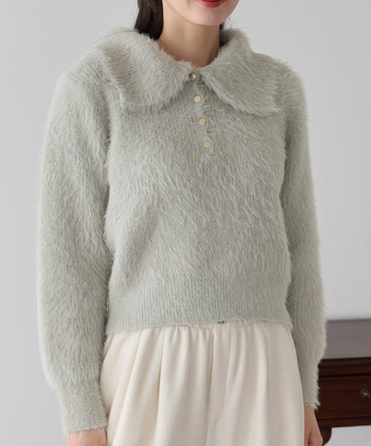 シャギーポロ襟カーディガン