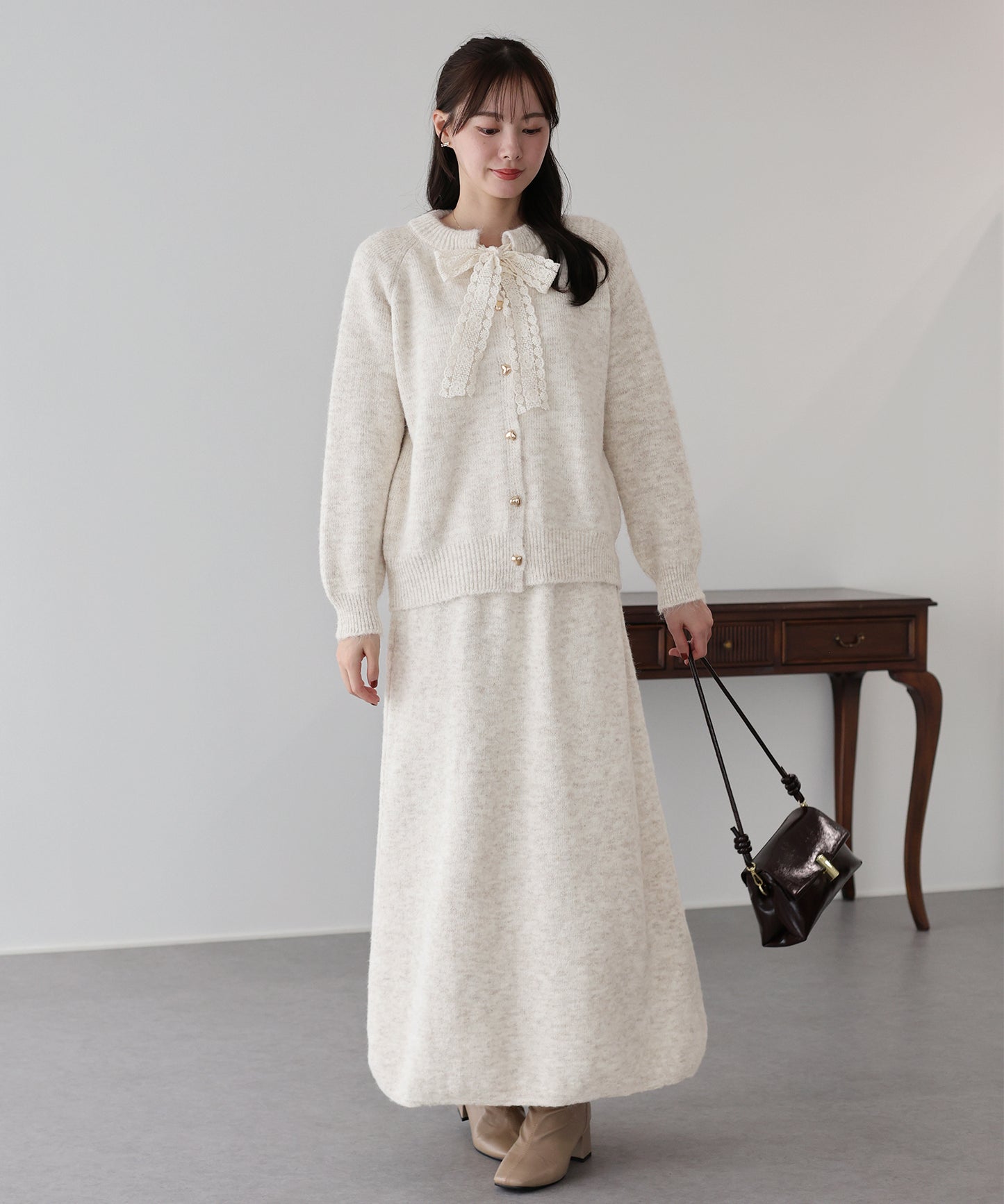 【早割5％OFF】リボンニット＆スカート セットアップ