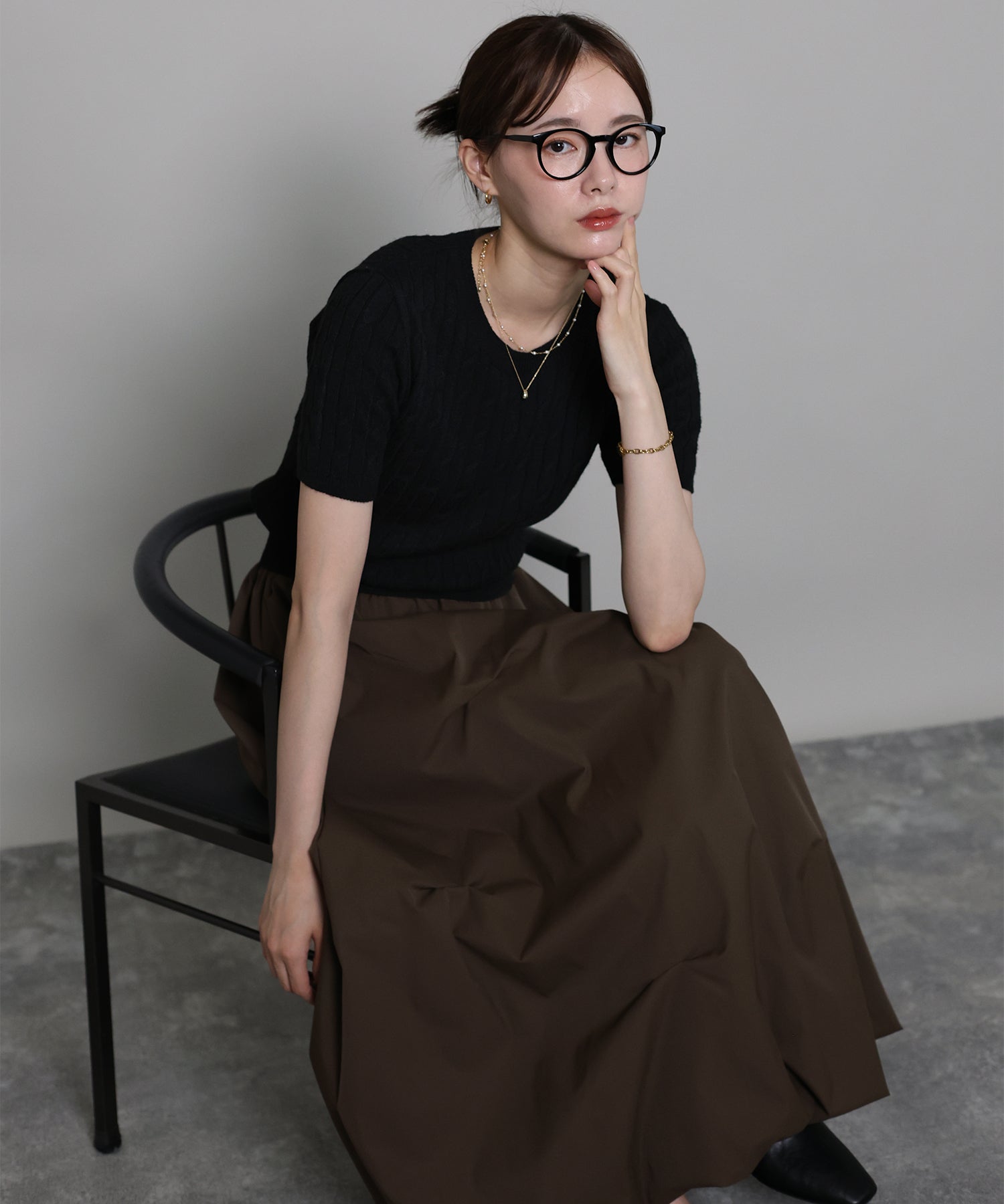 カシミヤ混 アランニット ケーブルニット 黒 肉厚 ローゲージ ドゥロワー カシミヤ混 アランニット ケーブルニット 黒 肉厚