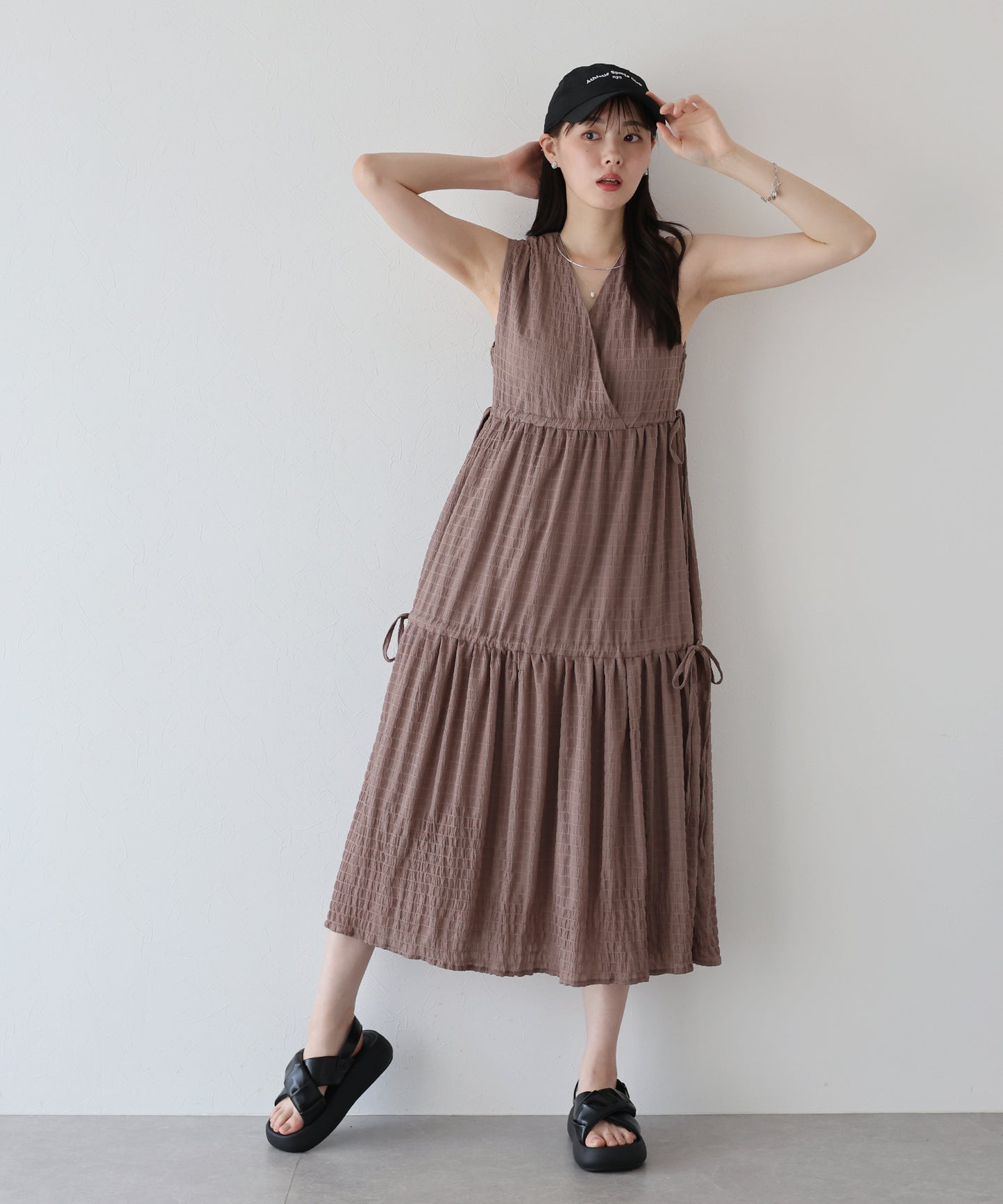 サイドリボンカシュクールティアードワンピース