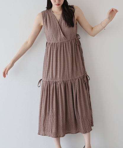 【SALE】サイドリボンカシュクールティアードワンピース