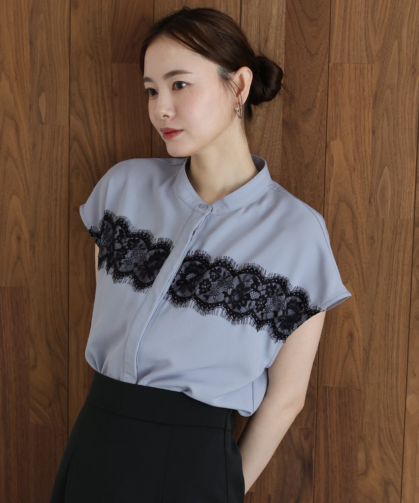 【早割5％OFF】レースドッキングフレンチスリーブブラウス【メール便】