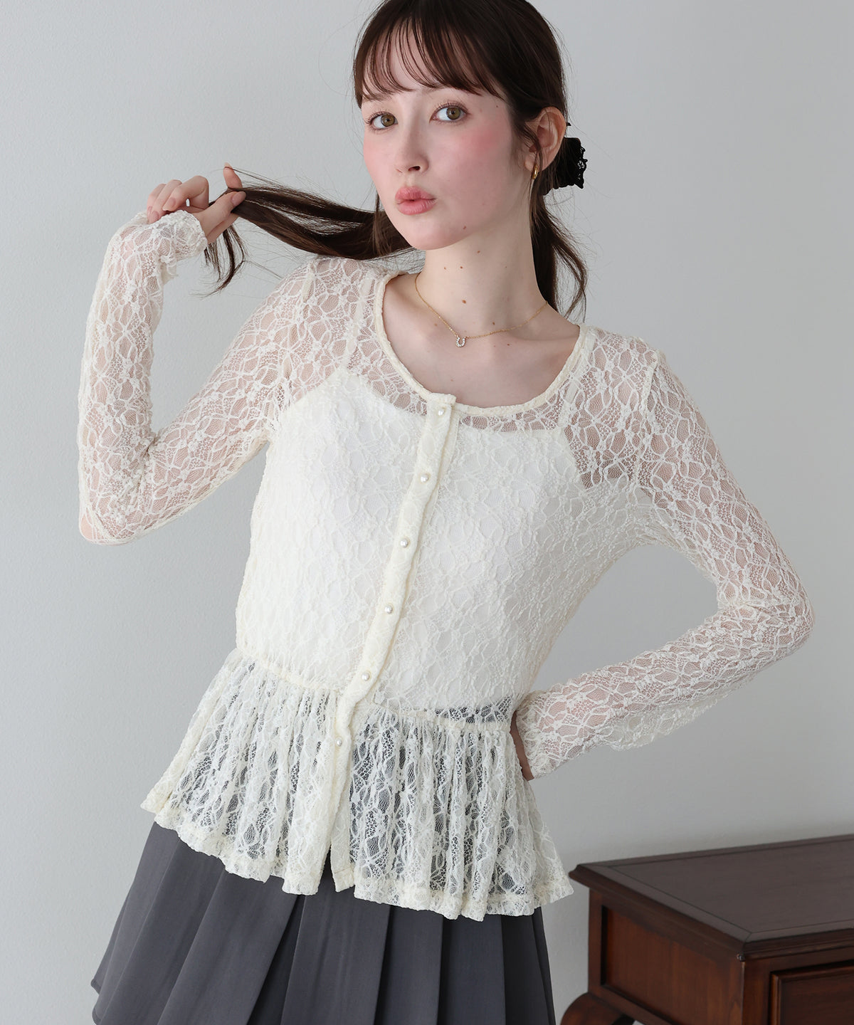 【早割5％OFF】レースペプラムカットソー【メール便】