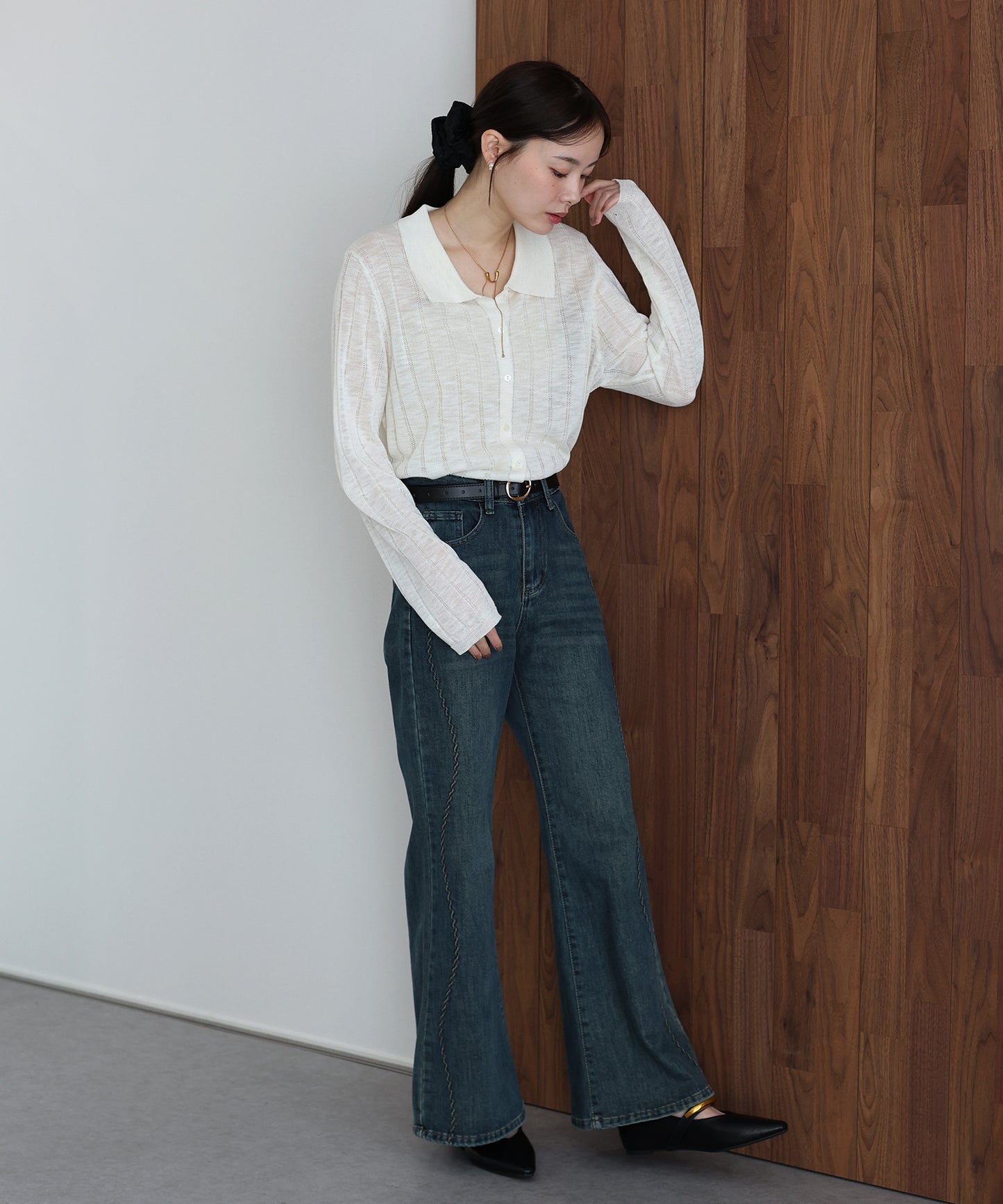 【早割5％OFF】シアーポロニットカーディガン【ネコポス】