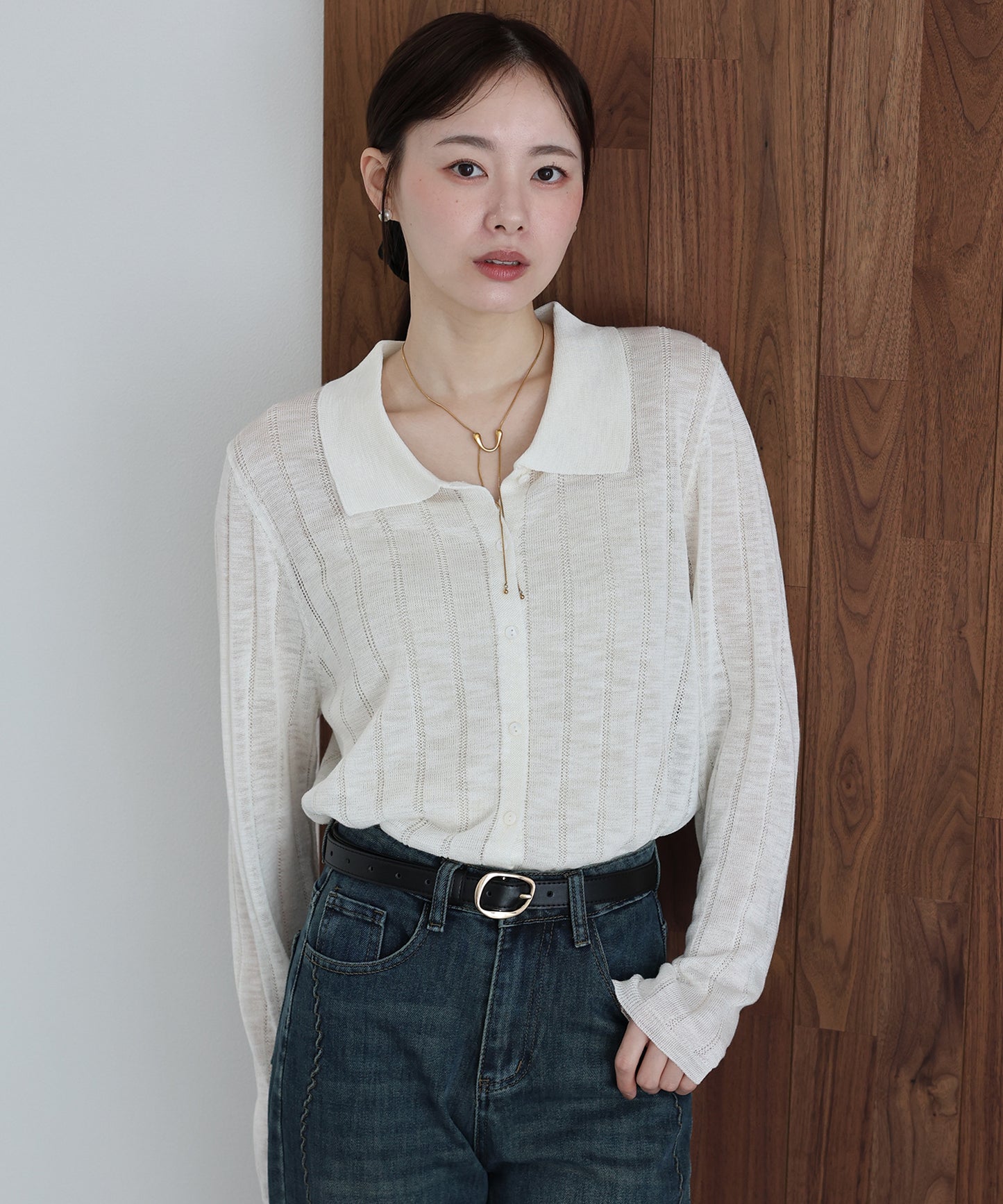 【早割5％OFF】シアーポロニットカーディガン【ネコポス】