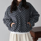 【早割5％OFF】ハート柄ボアハーフボタンプルオーバー