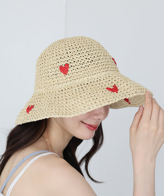 ハート＆チェリー刺繍バケットハット