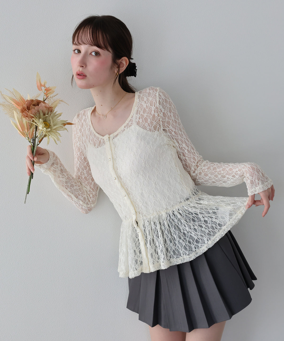 【早割5％OFF】レースペプラムカットソー【メール便】