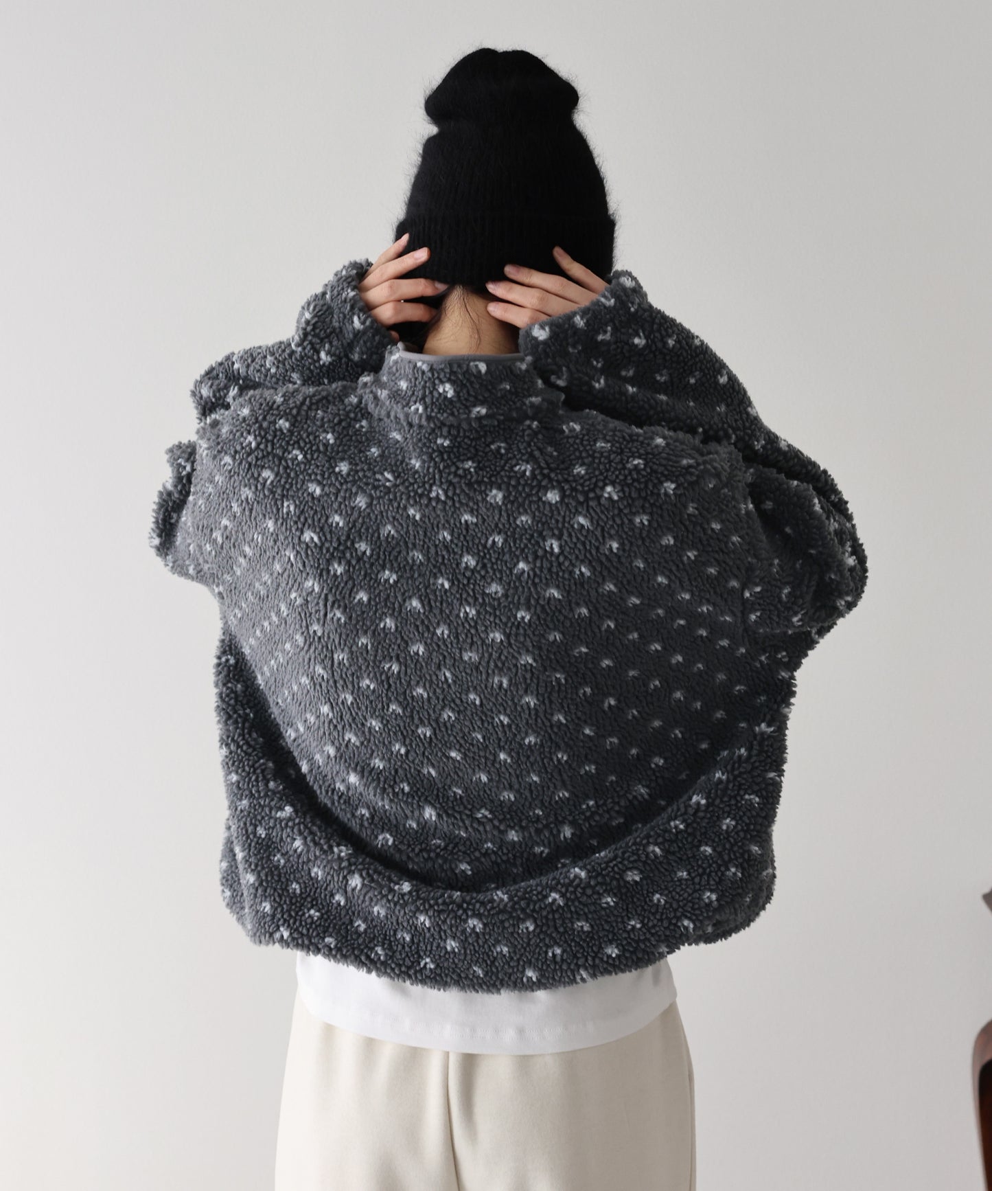 【早割5％OFF】ハート柄ボアハーフボタンプルオーバー