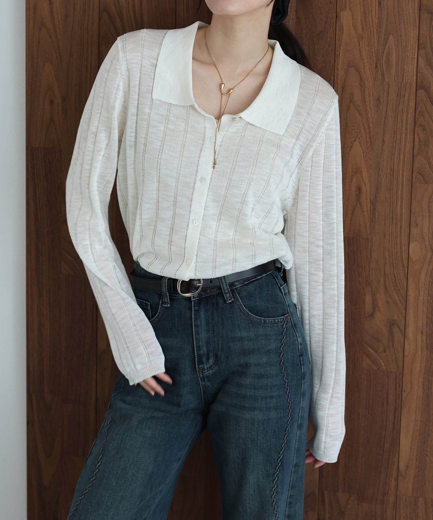 【早割5％OFF】シアーポロニットカーディガン【ネコポス】