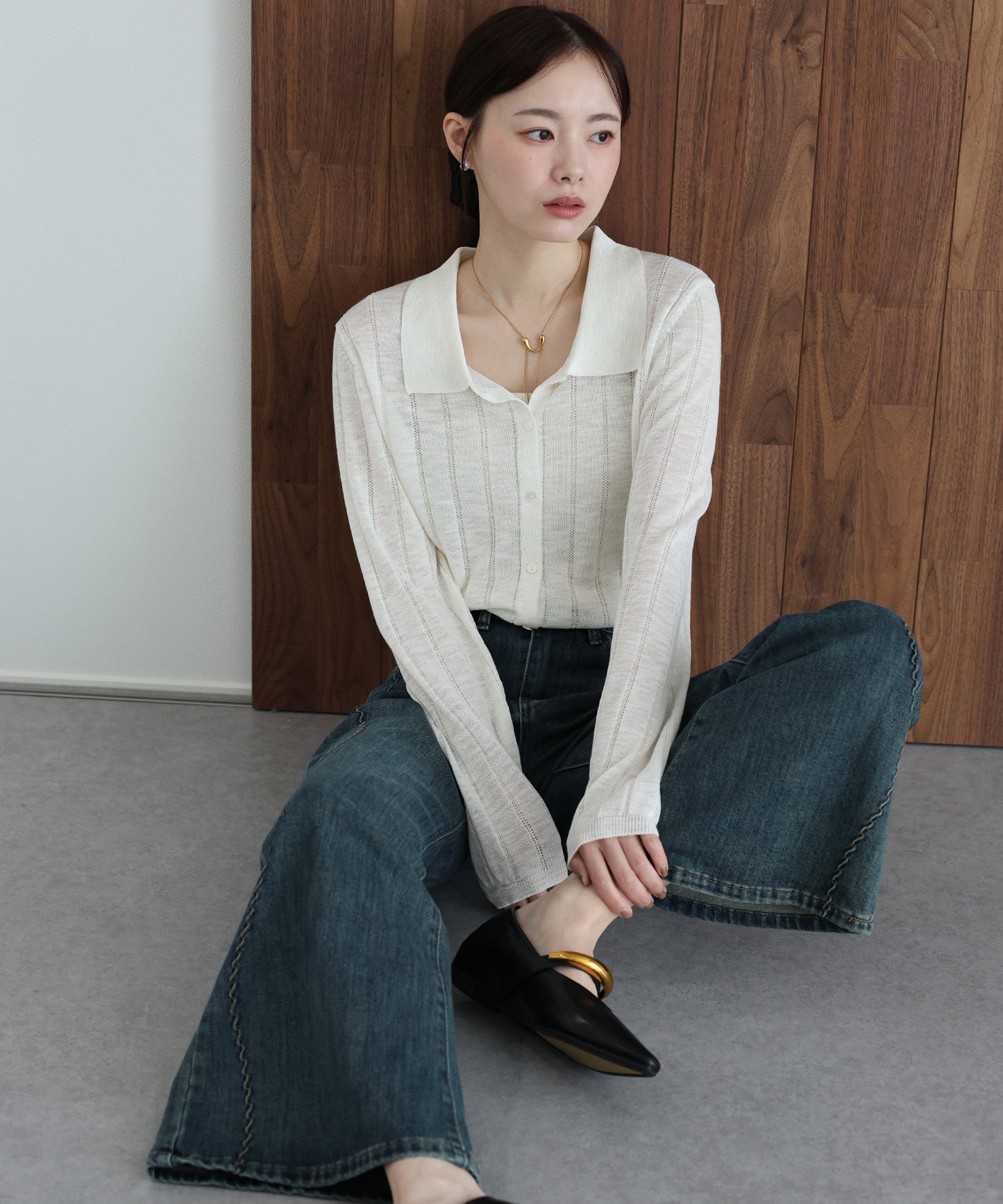 【早割5％OFF】シアーポロニットカーディガン【ネコポス】