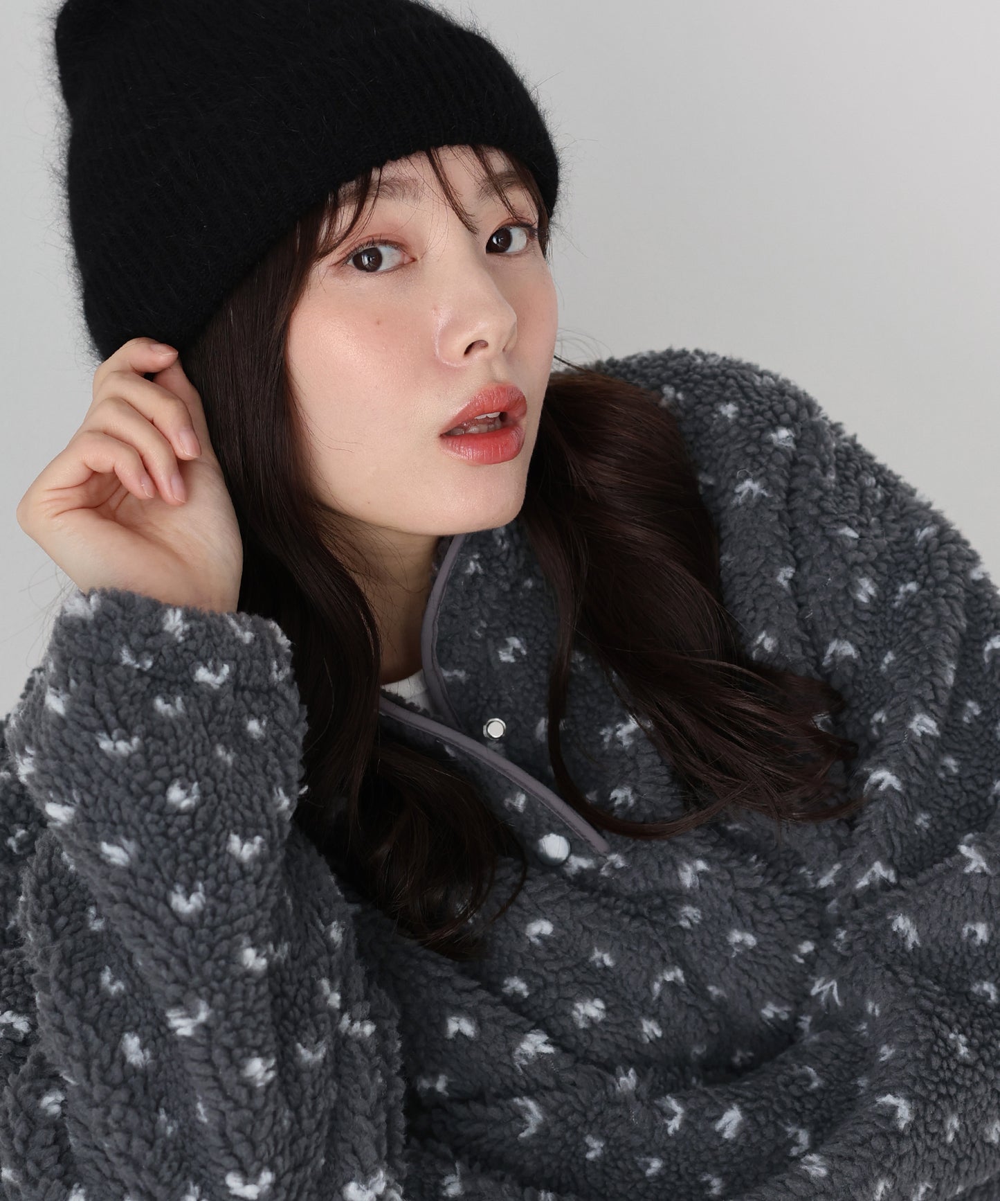 【早割5％OFF】ハート柄ボアハーフボタンプルオーバー