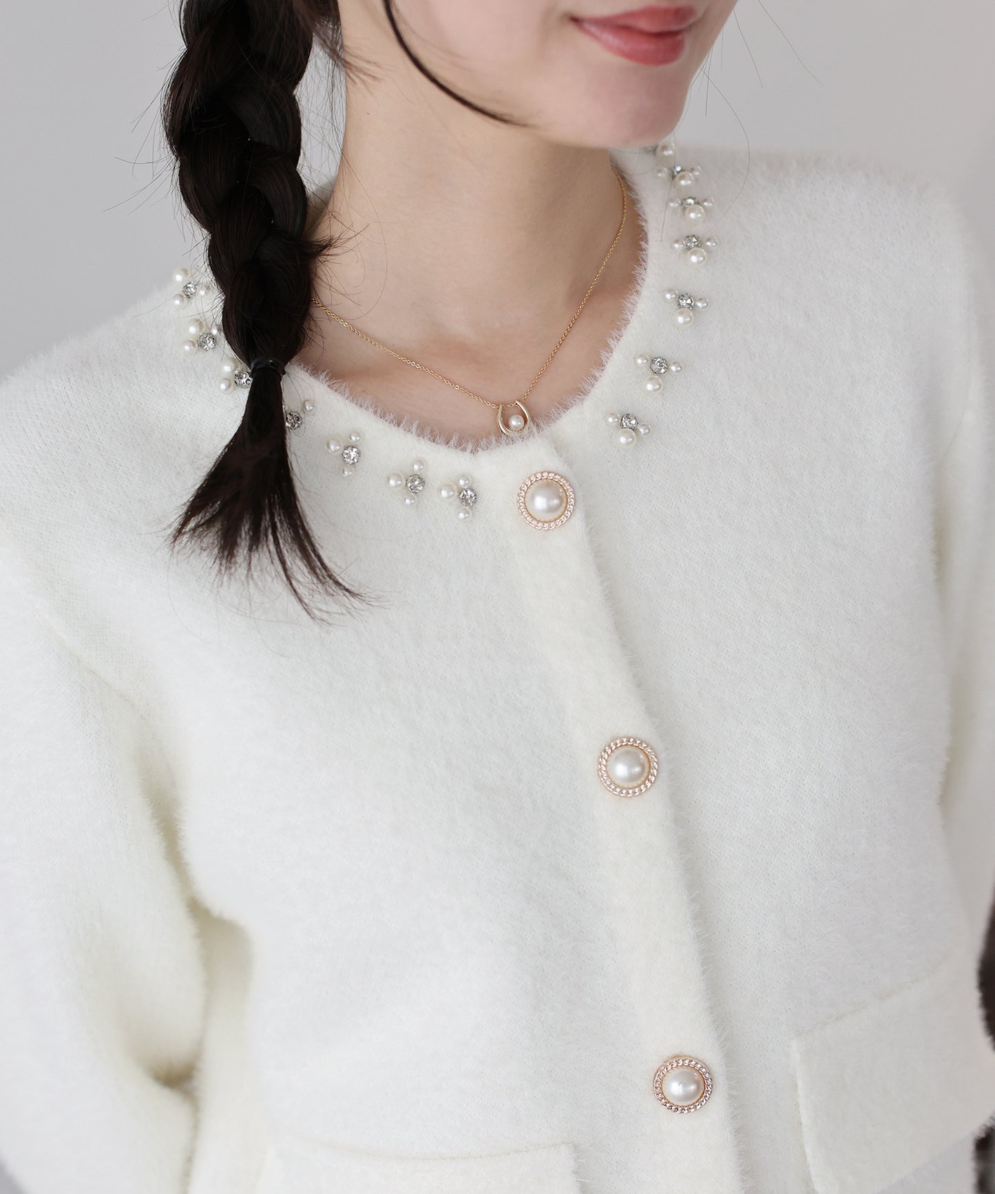 【早割5％OFF】袖ファーパールビジュージャケット