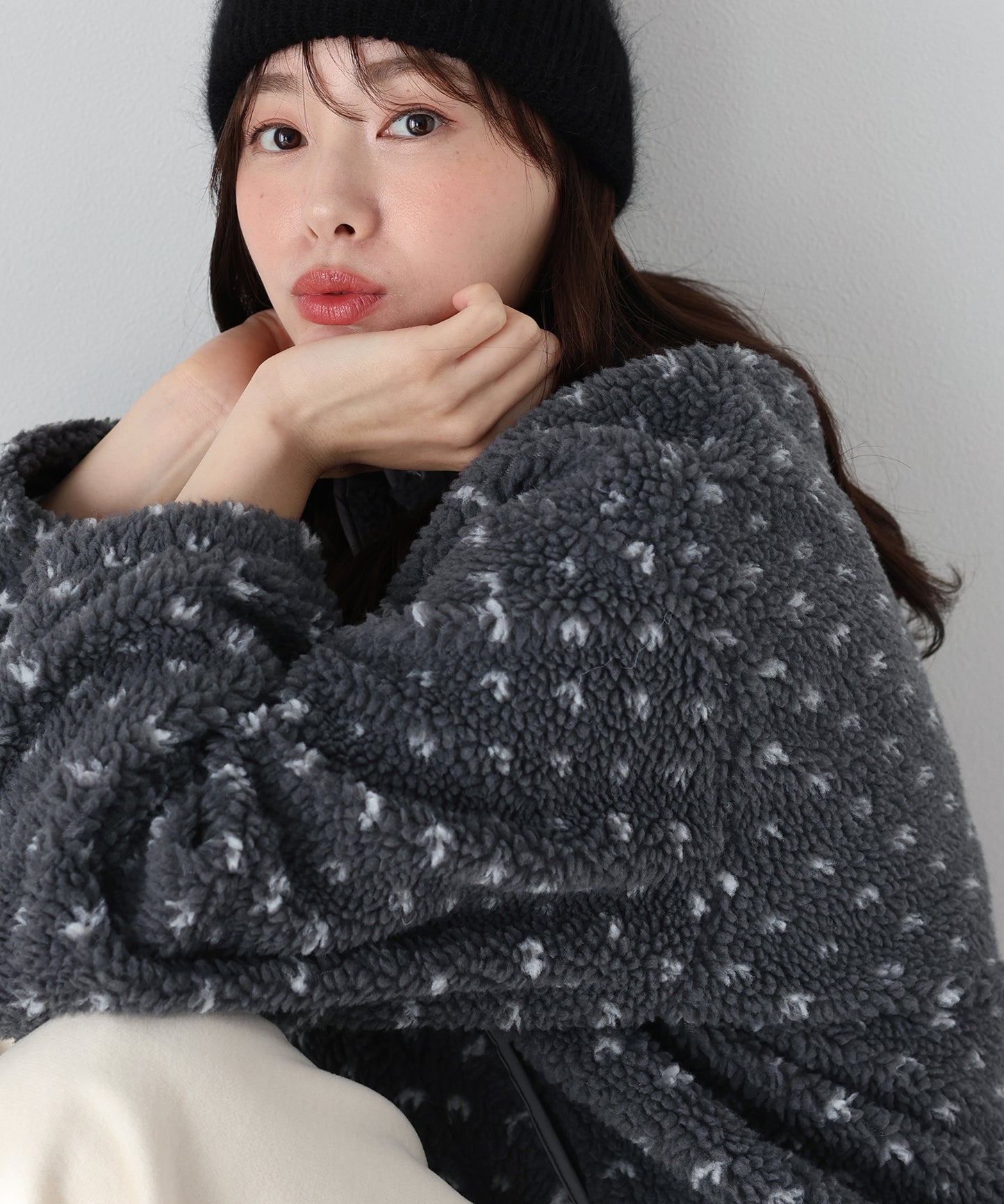 【早割5％OFF】ハート柄ボアハーフボタンプルオーバー