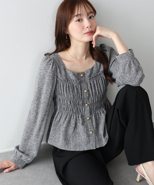 【早割5％OFF】《2サイズ展開》ツイードペプラムブラウス