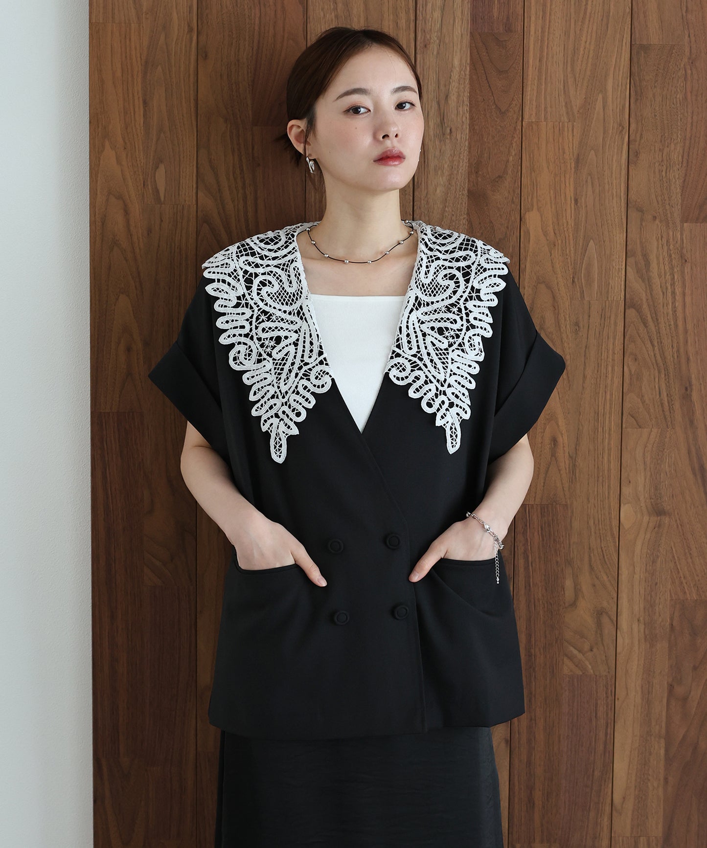 【早割5％OFF】レースビッグカラージャケット