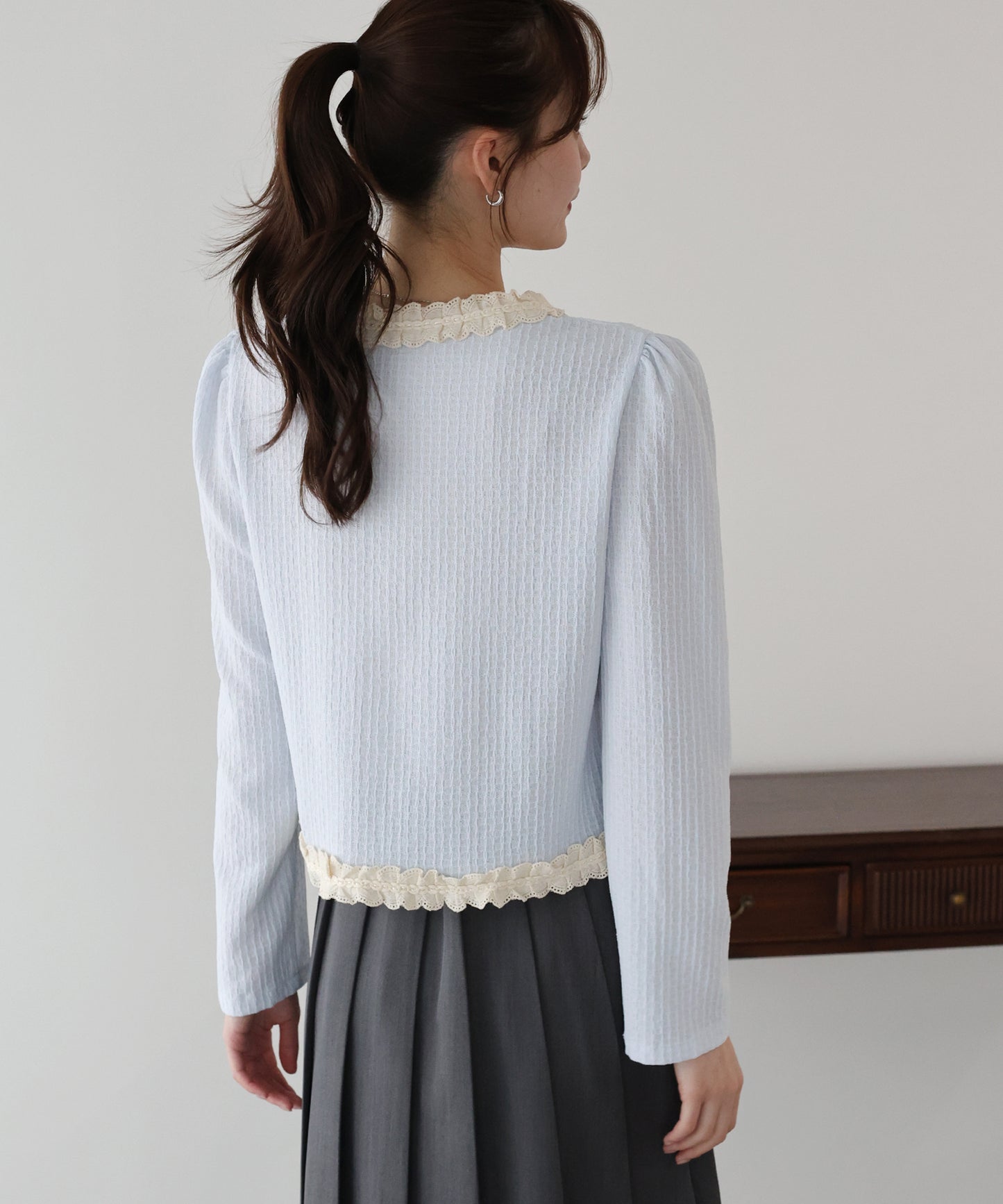 【早割5％OFF】フリルレースジャガードカーディガン