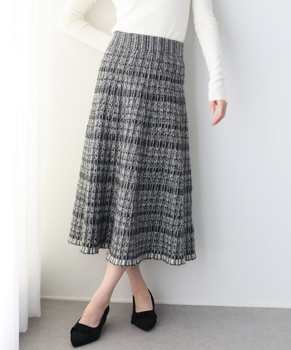 【早割5％OFF】ウール混ツイードライクニットスカート