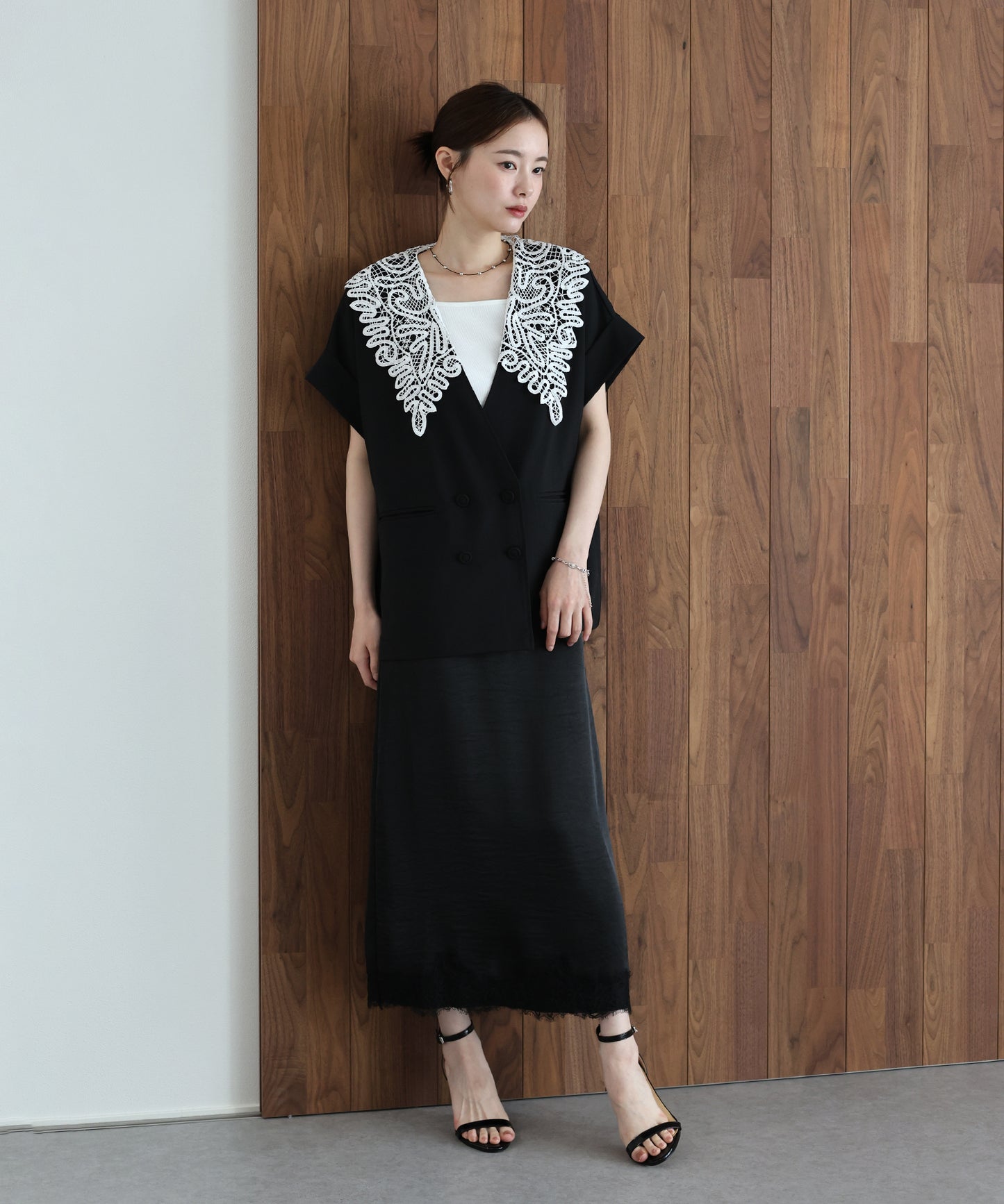 【早割5％OFF】ヘムレースサテンスカート
