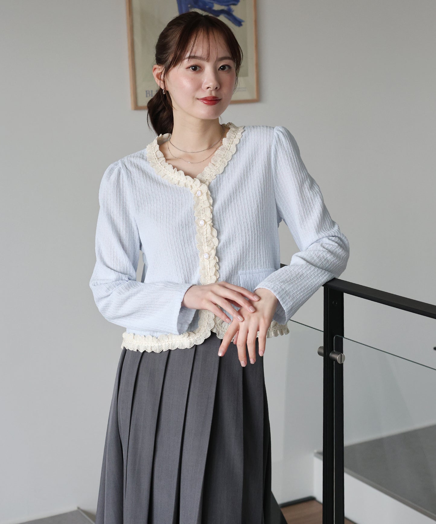 【早割5％OFF】フリルレースジャガードカーディガン