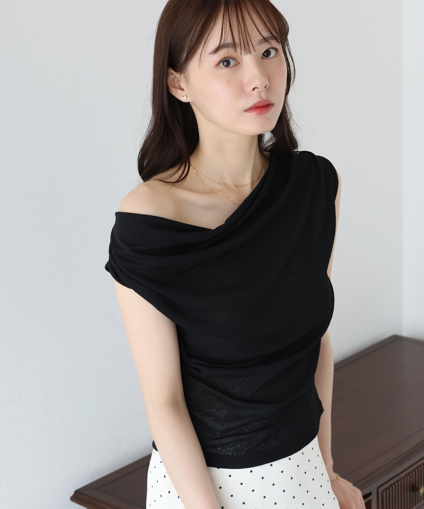 【TIME SALE】ドレープネックフレンチシアーTシャツ【ネコポス】