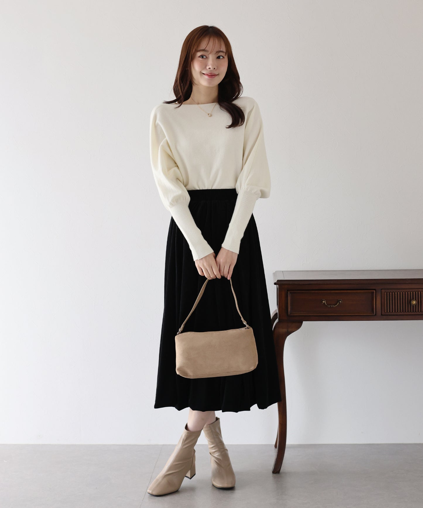 ウール混ボリュームスリーブドルマンニット