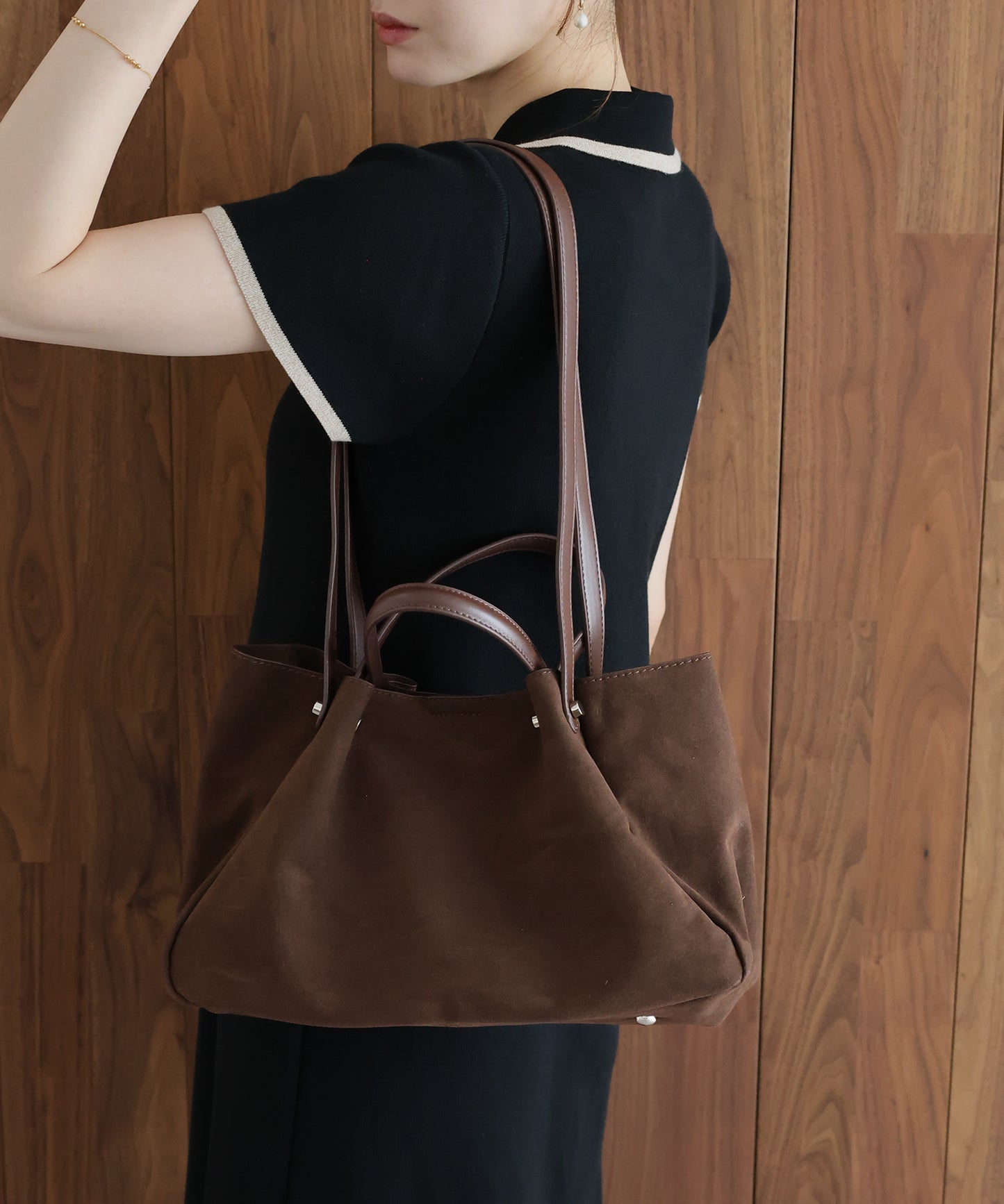 【早割5％OFF】スウェードダブルハンドルバッグ