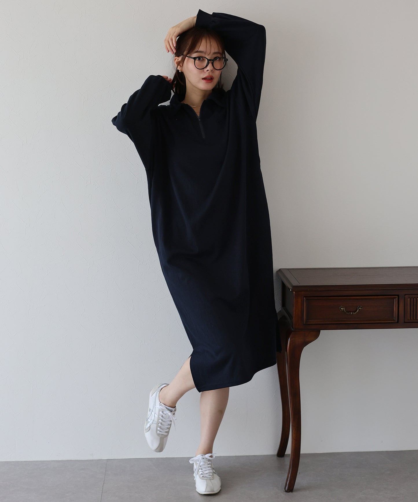 【早割5％OFF】ハーフジップスウェットワンピース