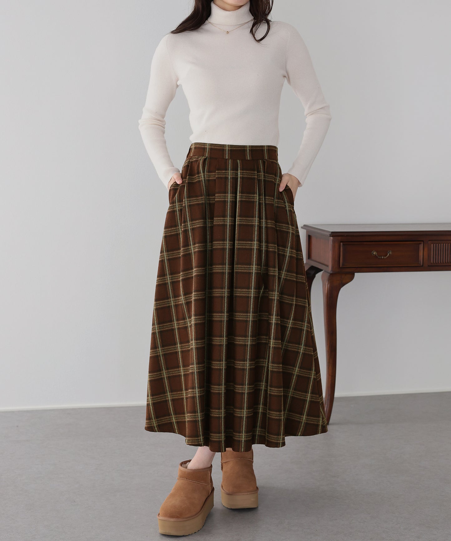 丈が選べるチェックロングスカート