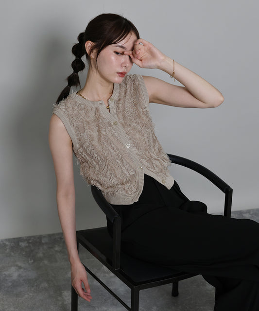 【早割5％OFF】ミックスフリンジニットベスト[ J by blue ]