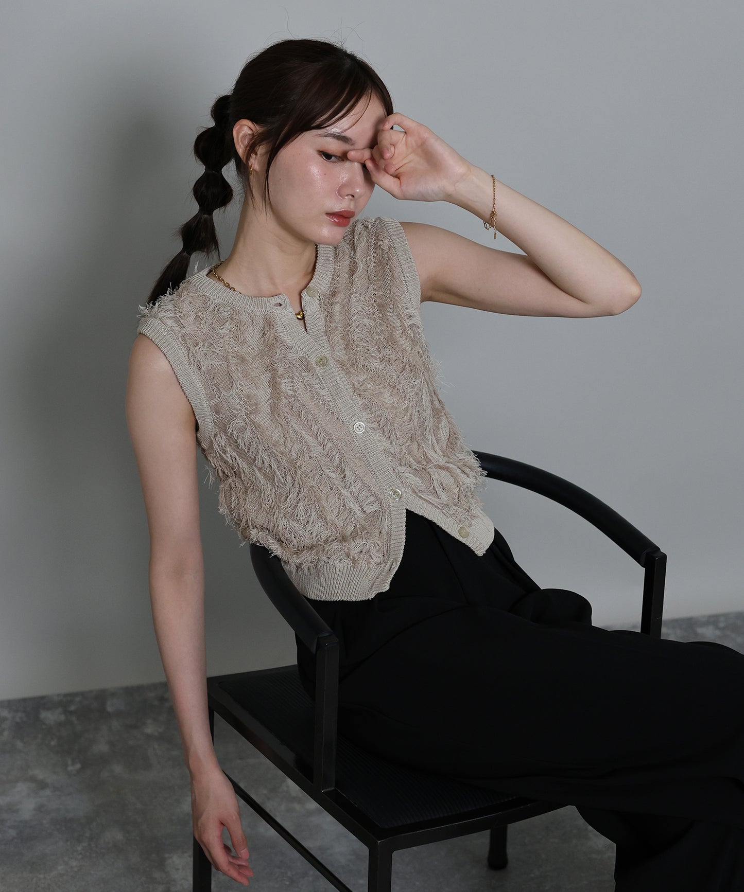 【早割5％OFF】ミックスフリンジニットベスト[ J by blue ]