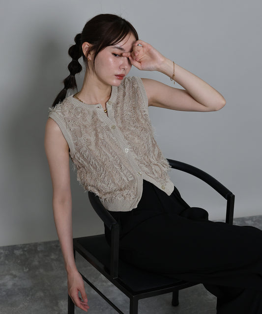 【早割5％OFF】ミックスフリンジニットベスト[ J by blue ]