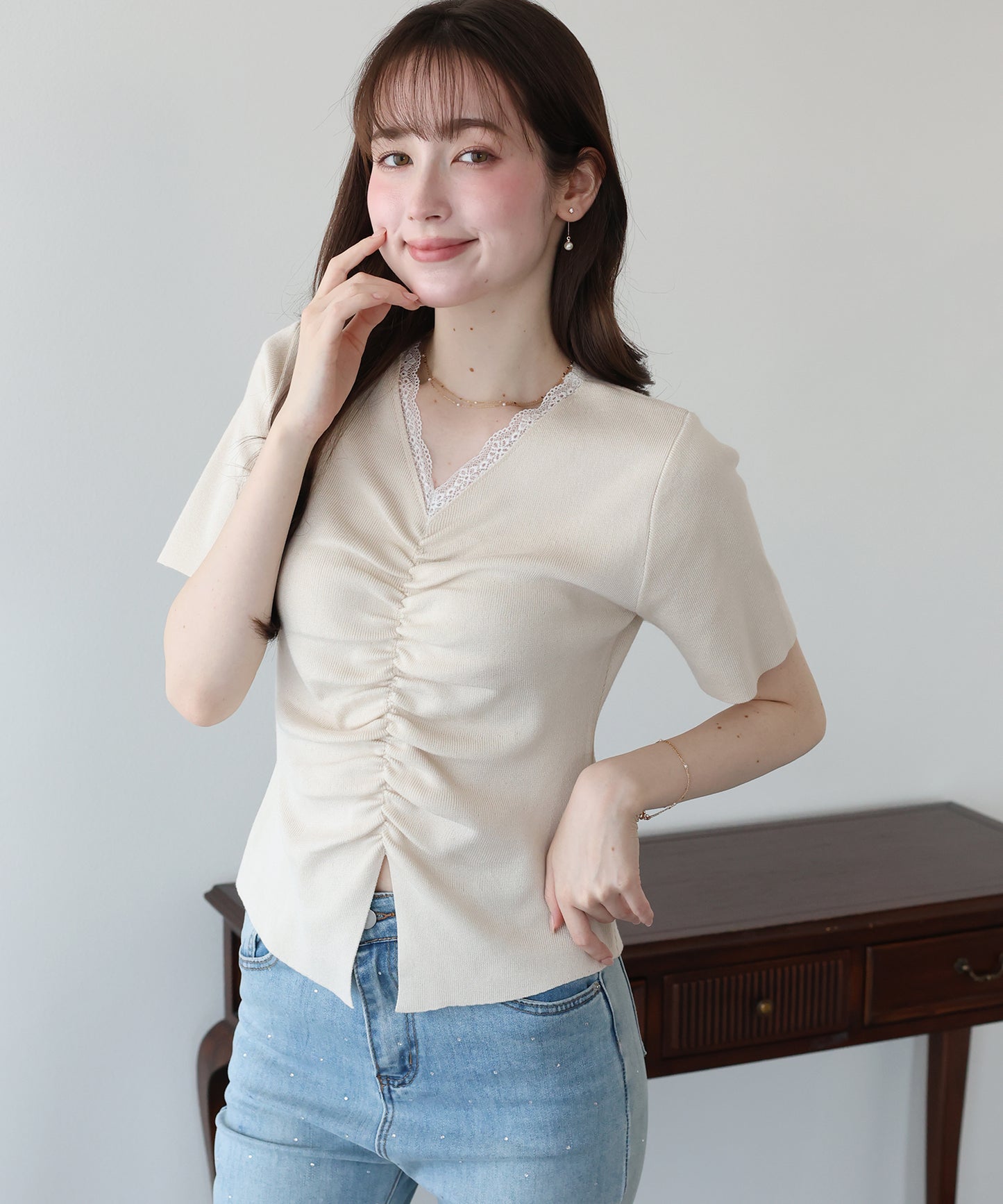 フロントシャーリングニット【メール便】